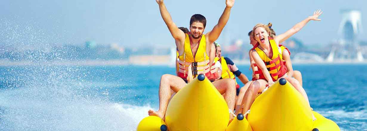 Candid Picture of people enjoying on a banana boat Ride