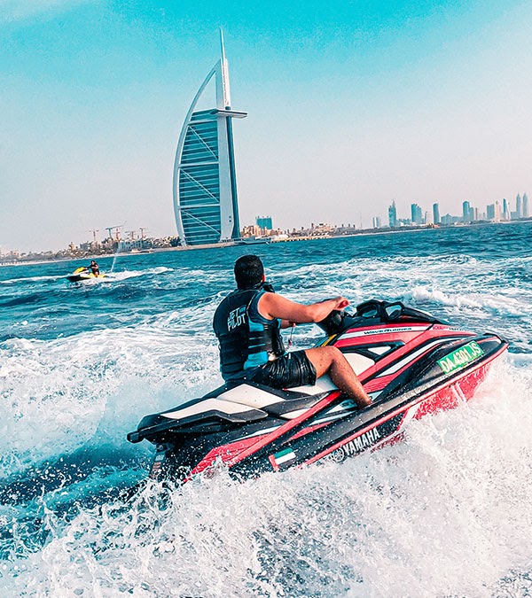 Exploring the majestic waters of Dubai Beach on a Jet Ski