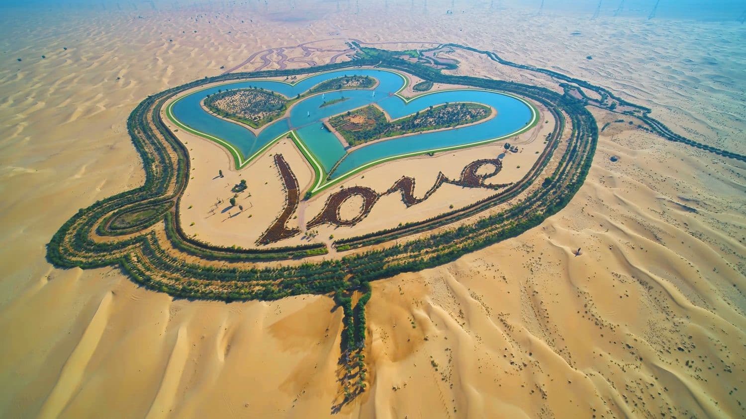 Ariel View of Love Lake Al Qudra, Dubai